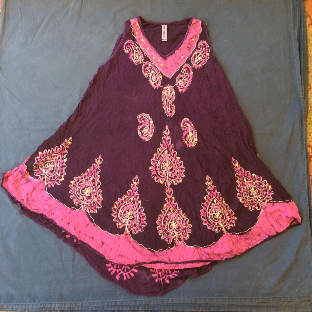 Pink And Purple Flowy Hippie Dress Free Size Miss Love Summer Boho